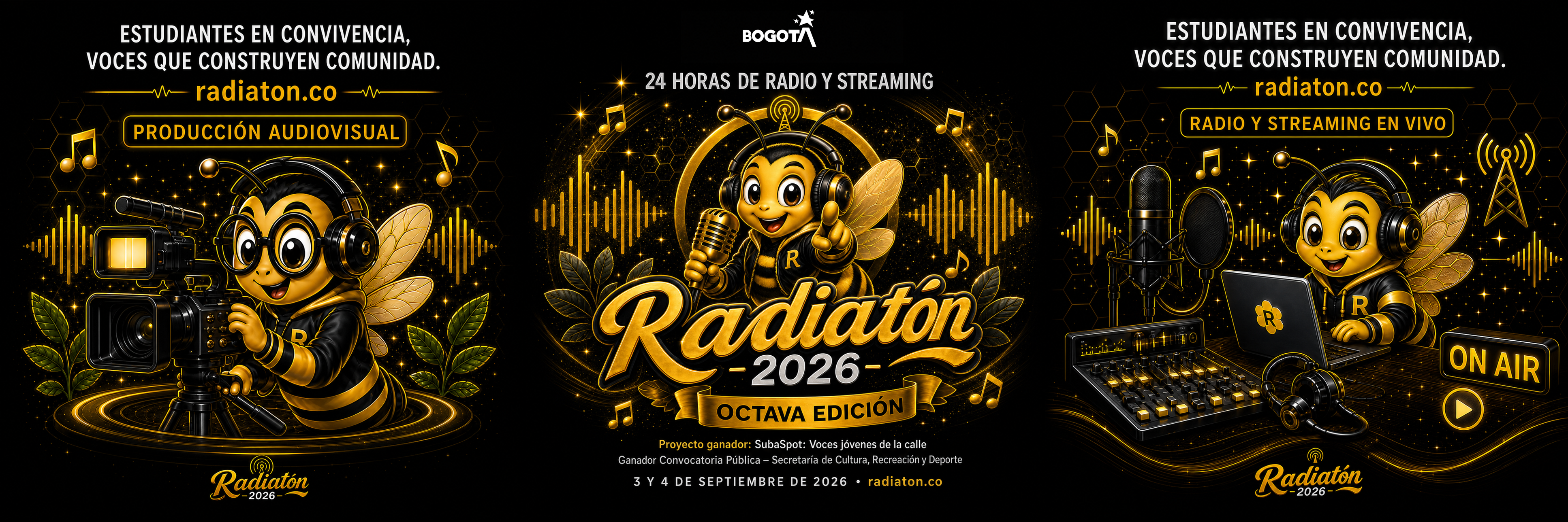 Tres pendones Radiaton 2026 juntos